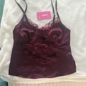 Edikted Women's Satin Lace Cami in Deep Wine